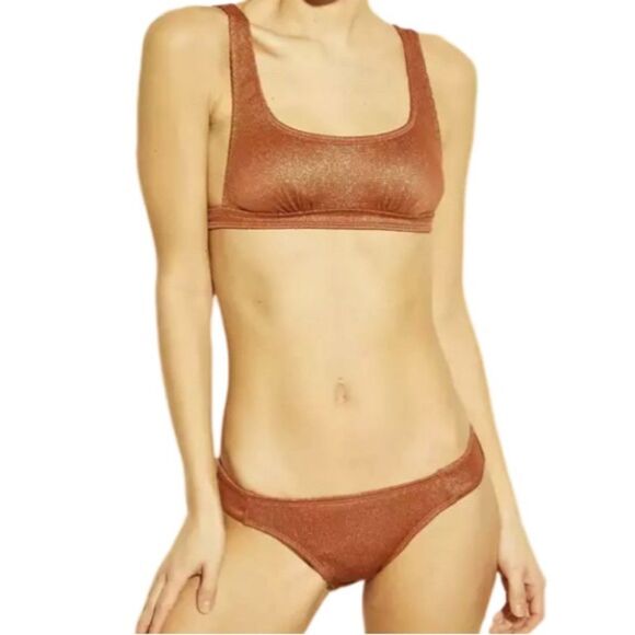 Xhilaration Rust Metallic Ribbed 2-Piece Swimsuit Set - Picture 7 of 8